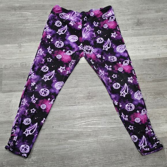 No Boundaries Vibrant Multi Color Space & Purple Galaxy All Over Print Leggings - Picture 6 of 10